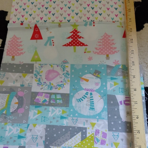 none Other - Christmas Pastel Snowman and Tree Fabric
